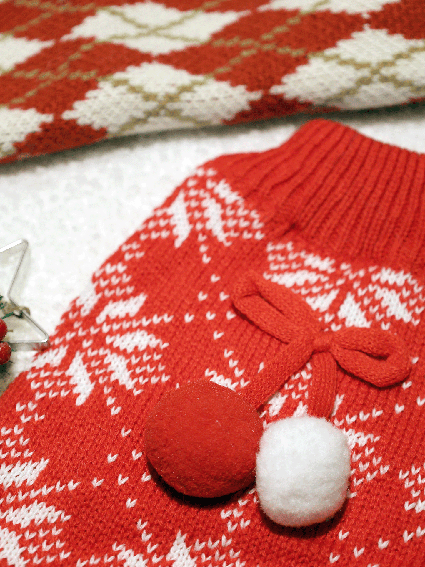 ✨Extra Knitmas Cheer✨ Holiday Snowflake Dog Sweater with Pom-Pom Accents