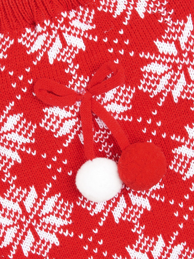 ✨Extra Knitmas Cheer✨ Holiday Snowflake Dog Sweater with Pom-Pom Accents