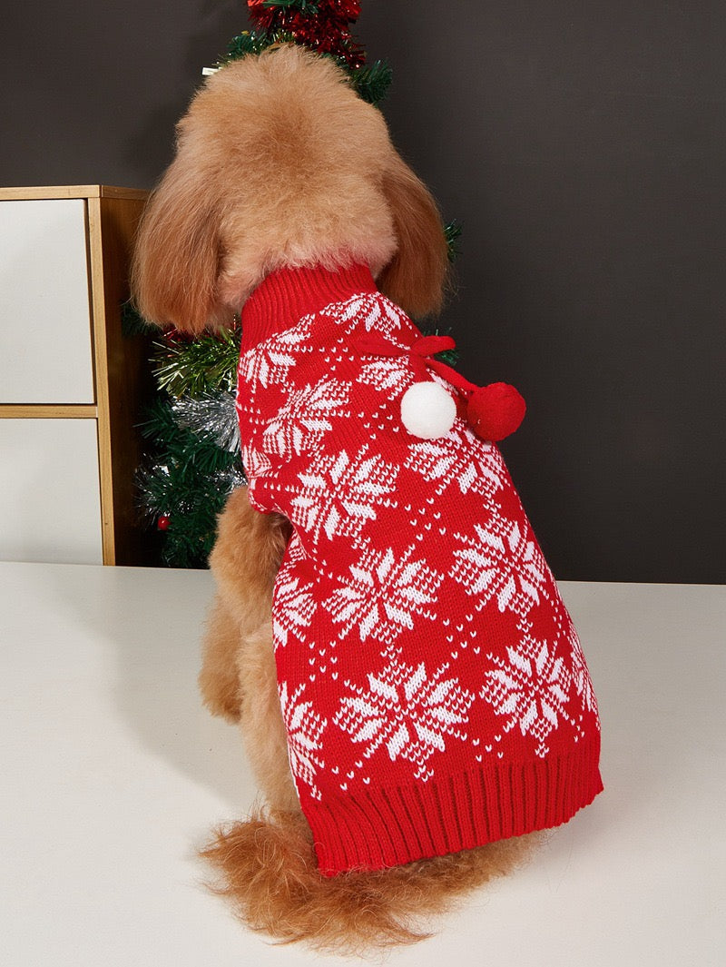 ✨Extra Knitmas Cheer✨ Holiday Snowflake Dog Sweater with Pom-Pom Accents