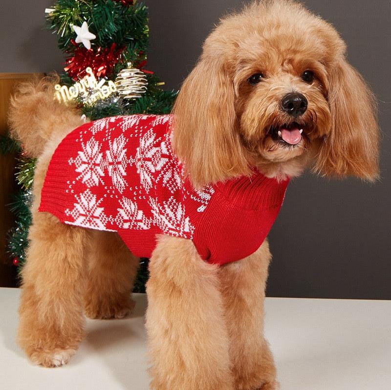 ✨Extra Knitmas Cheer✨ Holiday Snowflake Dog Sweater with Pom-Pom Accents